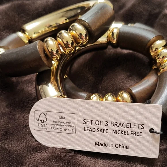 Piper K Set Of 3 Gold and Brown Statement Bracelet with Spherical Embellishments - Picture 12 of 13